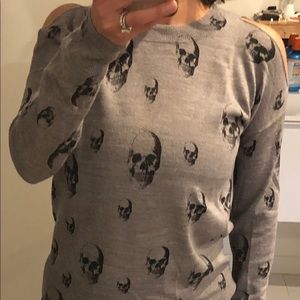 Aqua Skull Cold Shoulder Sweater